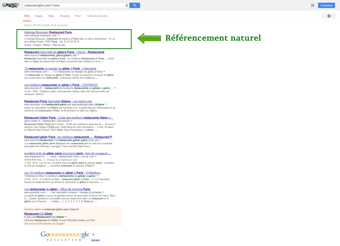 Exemple de référencement naturel sur Google